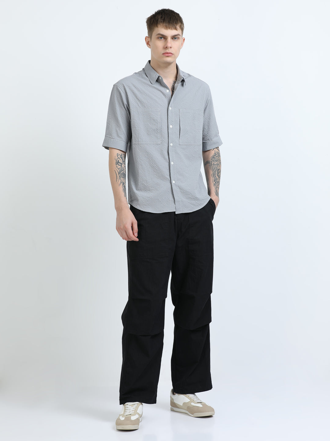 Silver Mist Textured Half Sleeve Shirt