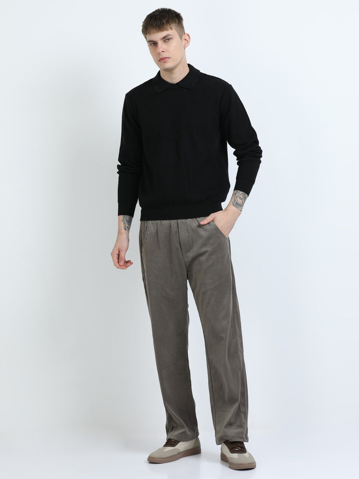 Textured Knit Polo Sweater