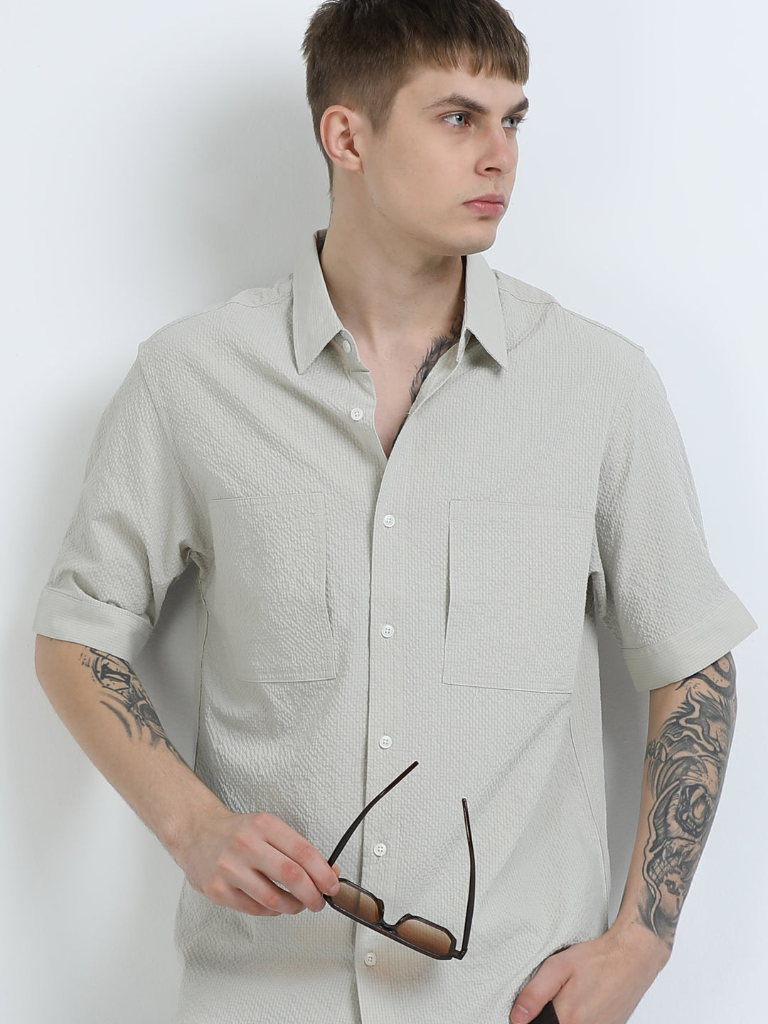 Sandstone Textured Half Sleeve Shirt