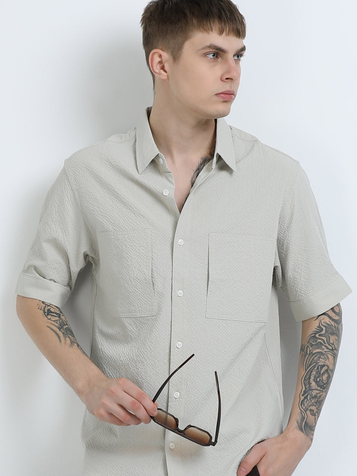 Sandstone Textured Half Sleeve Shirt