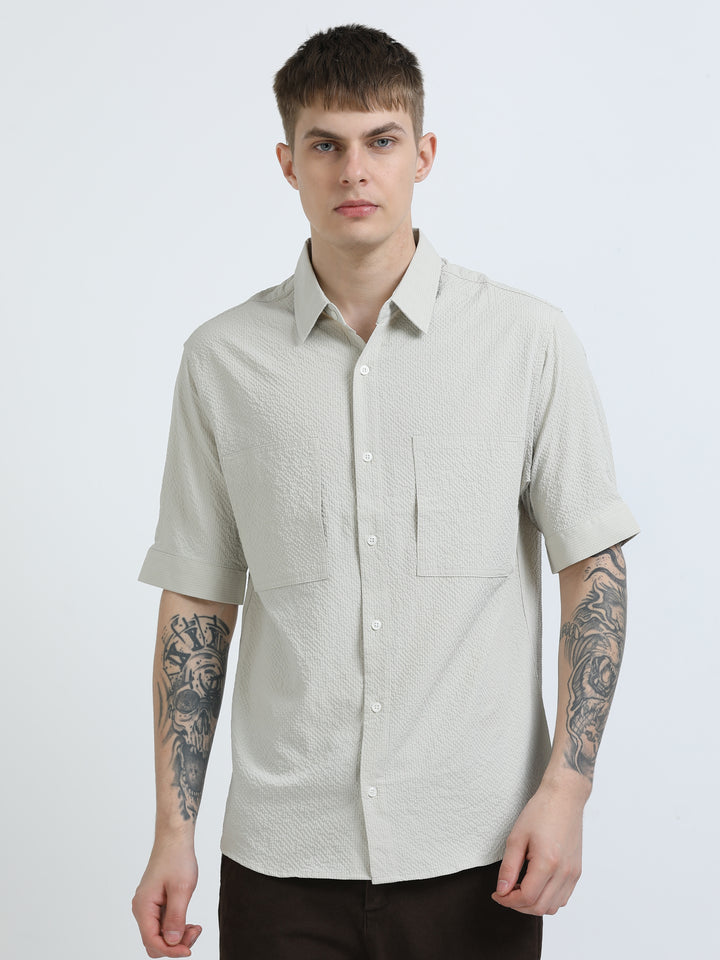 Sandstone Textured Half Sleeve Shirt