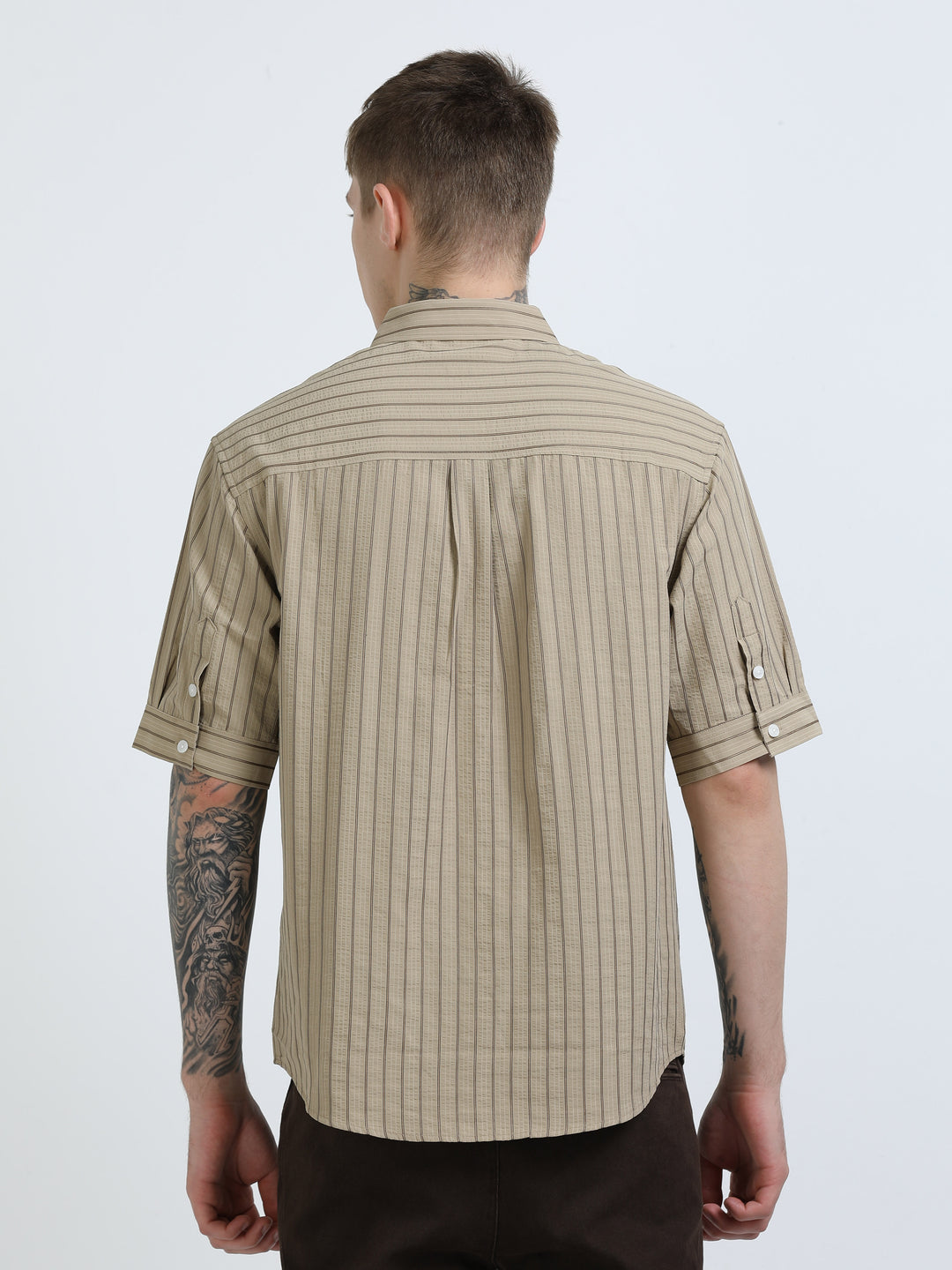 Brown Striped Short-Sleeve Shirt