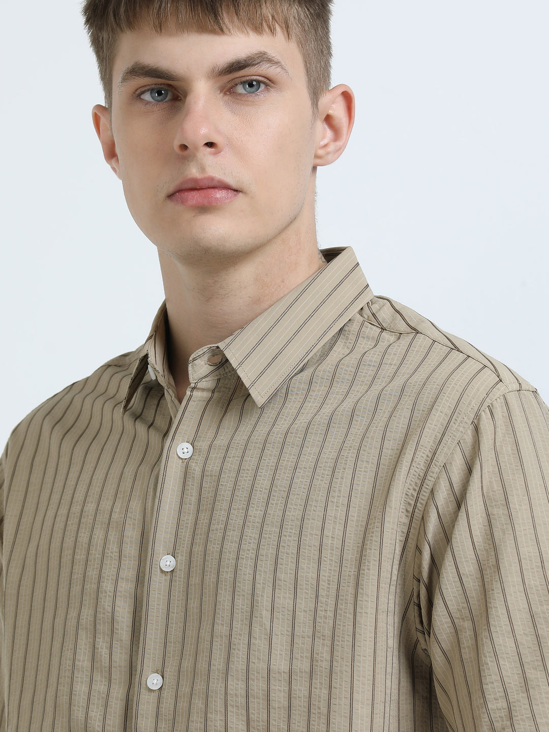 Brown Striped Short-Sleeve Shirt
