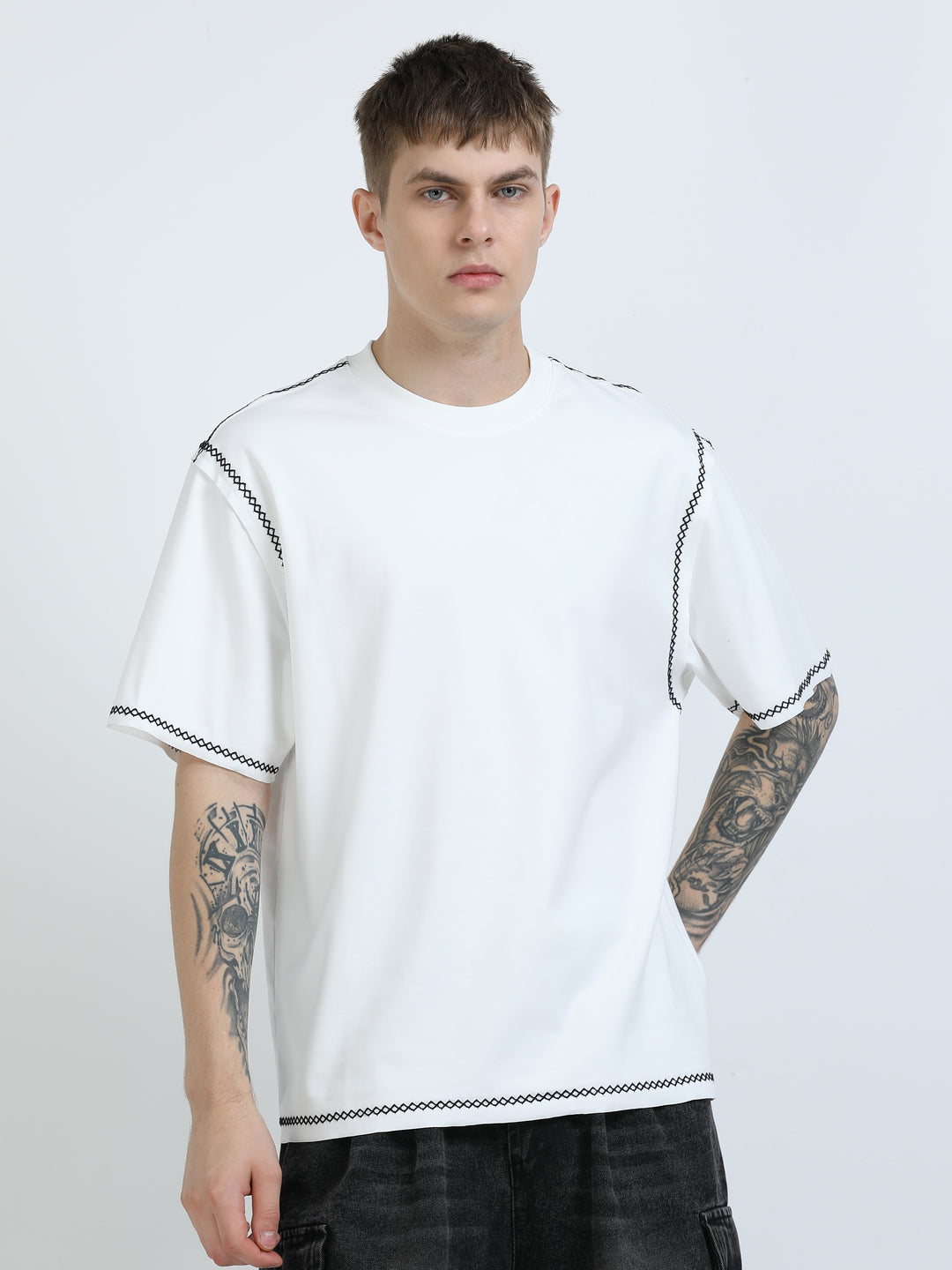 Premium Contrast-Stitch Relaxed Tee