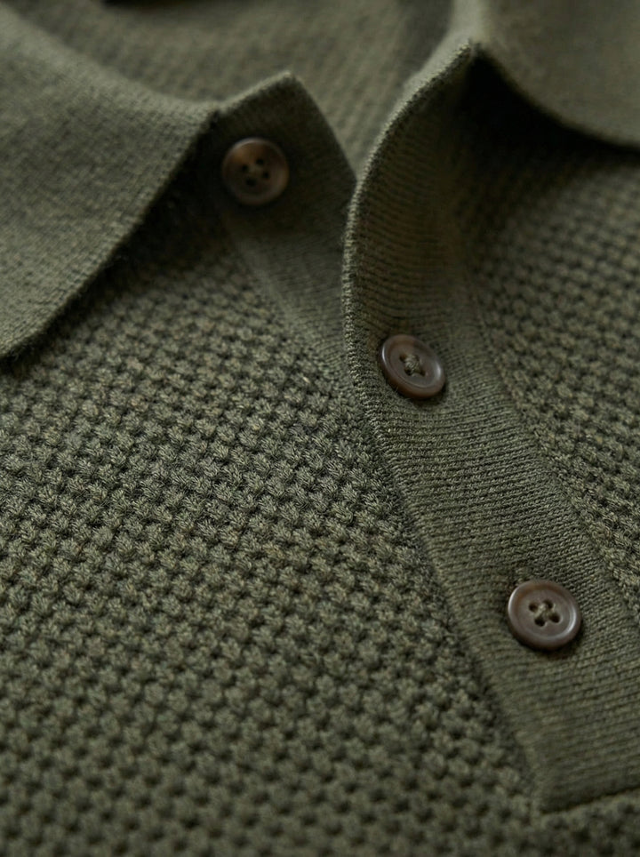 Verano Micro-Textured Knit Polo – Olive