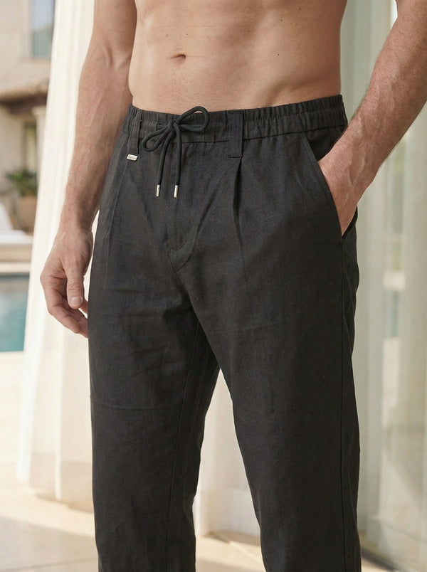 Amalfi Textured Pleated Trouser – Midnight Black