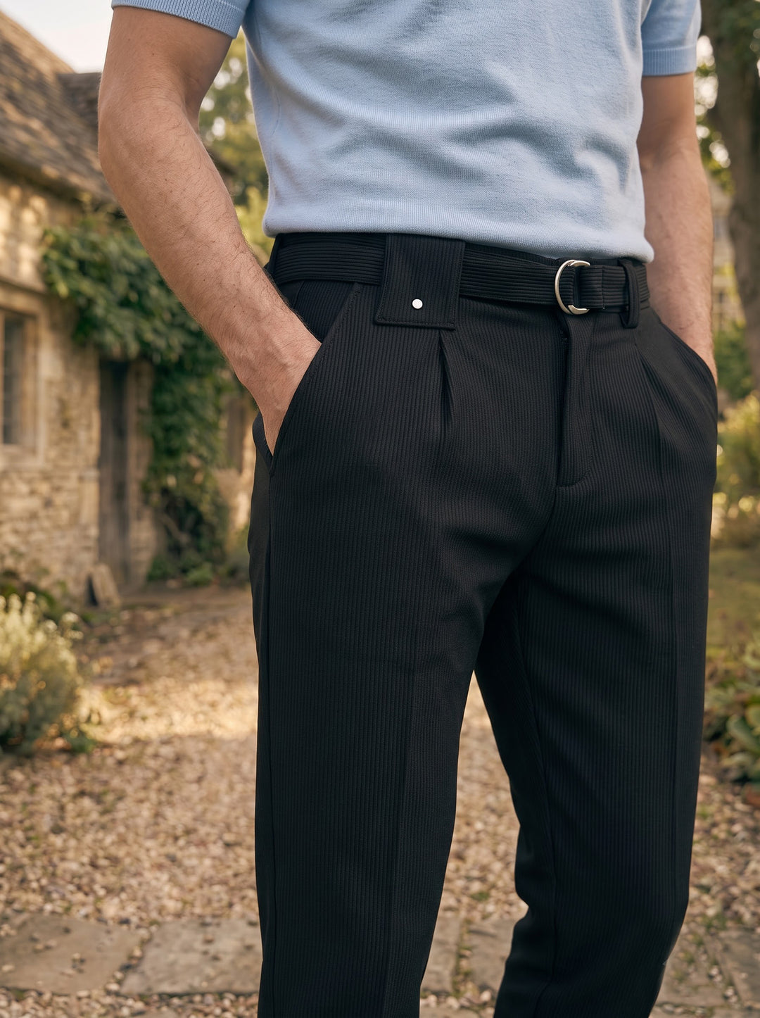 Callum Pleated Comfort Trouser – Onyx