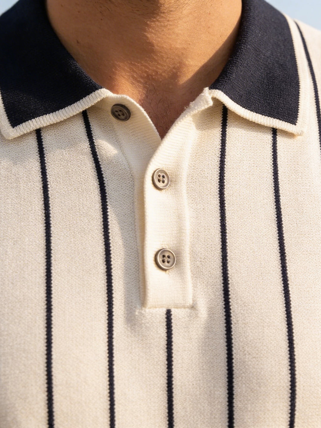 Seradore Pinstripe Knit Polo – Coastal Ivory