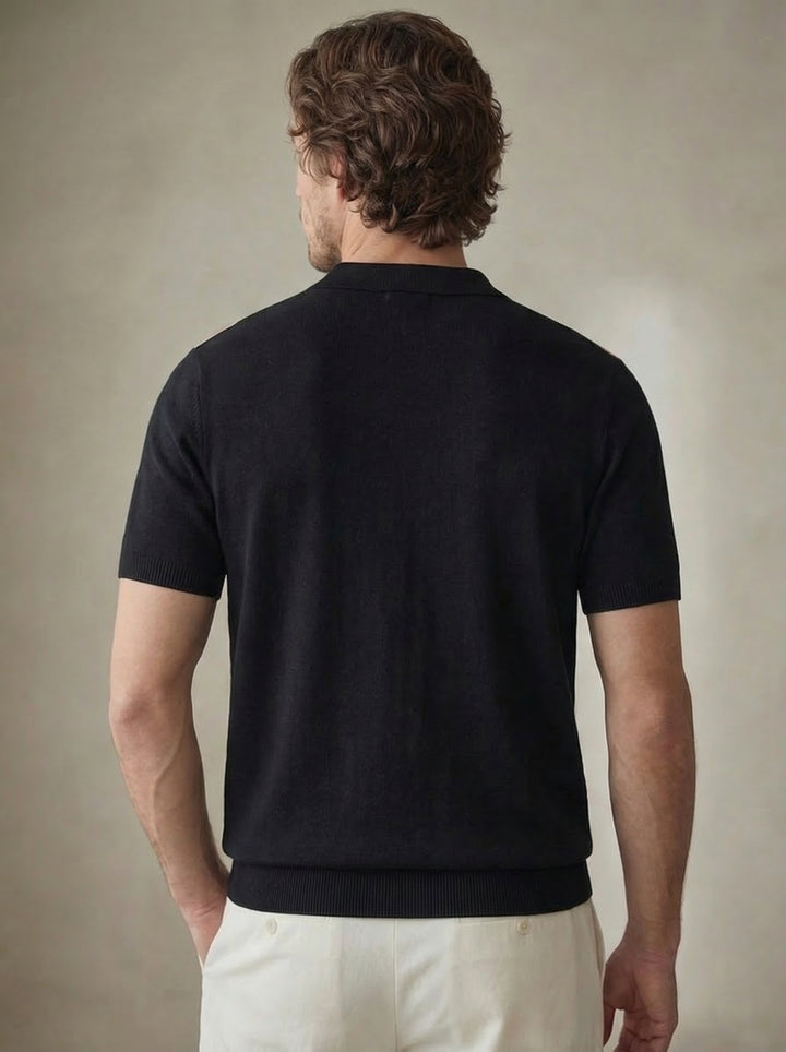 The Riviera Wide Stripe Black Knit T-Shirt