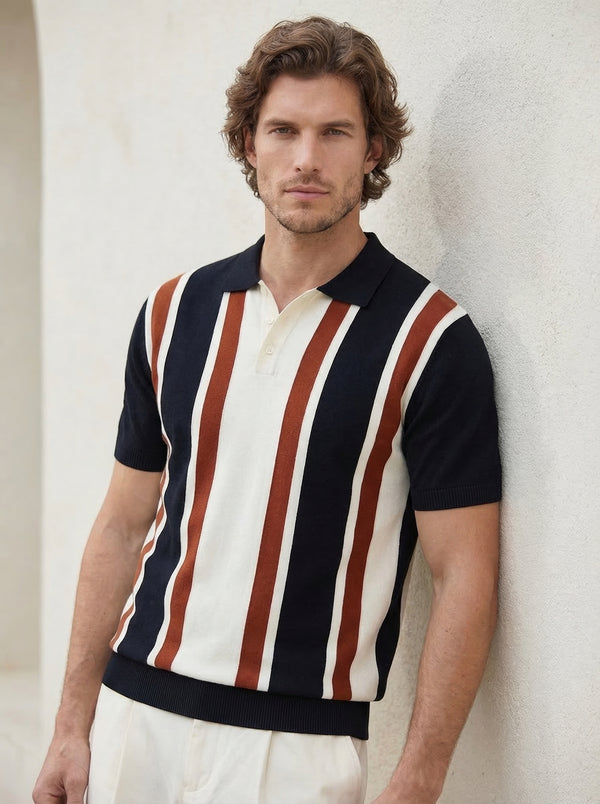 The Riviera Wide Stripe Black Knit T-Shirt