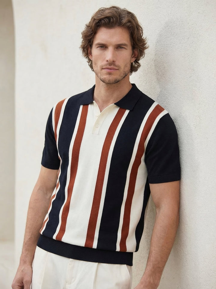 The Riviera Wide Stripe Black Knit T-Shirt