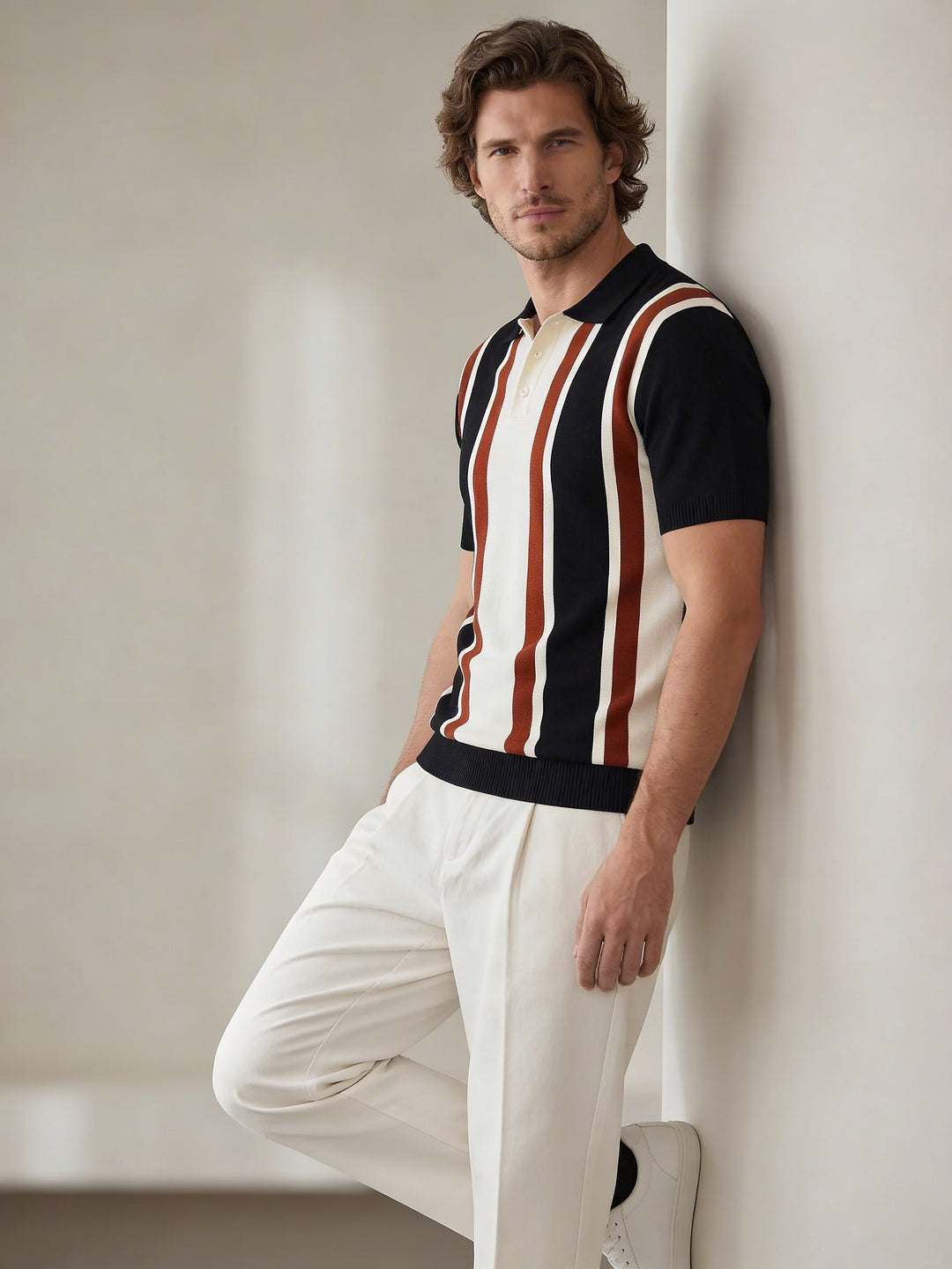 The Riviera Wide Stripe Black Knit T-Shirt