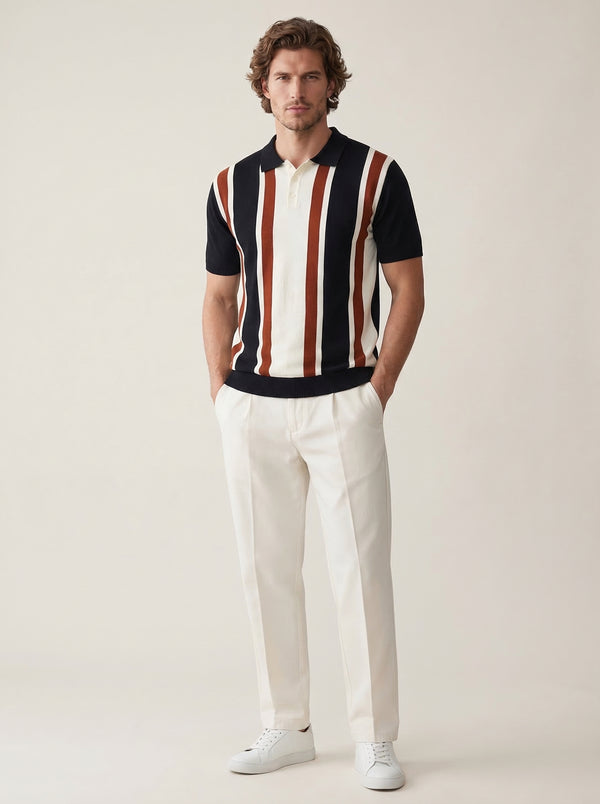 The Riviera Wide Stripe Black Knit T-Shirt