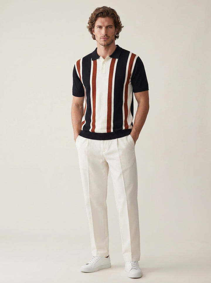 The Riviera Wide Stripe Black Knit T-Shirt