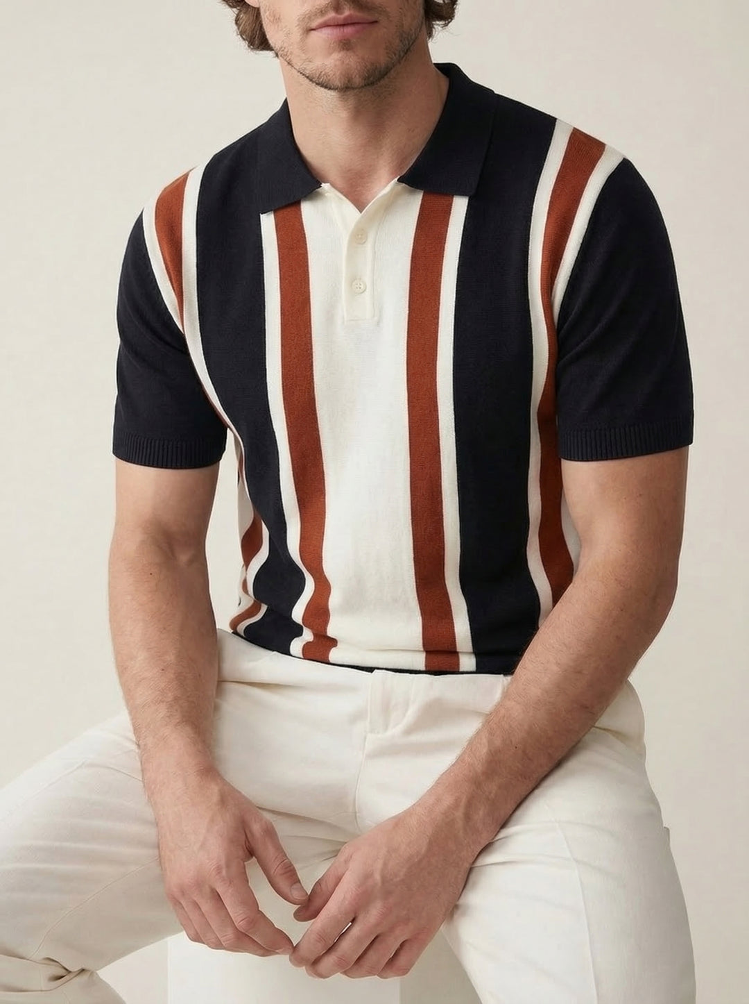 The Riviera Wide Stripe Black Knit T-Shirt