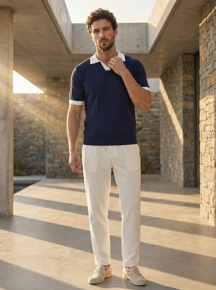 The Commodore Blue Contrast Collar Knitted T-Shirt