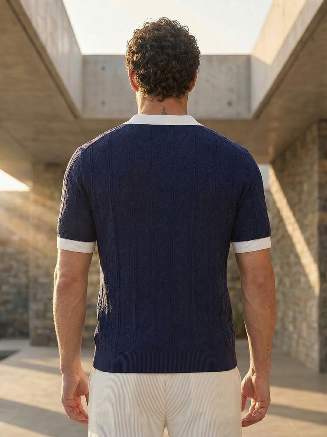 The Commodore Blue Contrast Collar Knitted T-Shirt