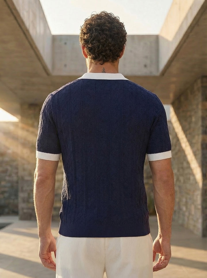 The Commodore Blue Contrast Collar Knitted T-Shirt