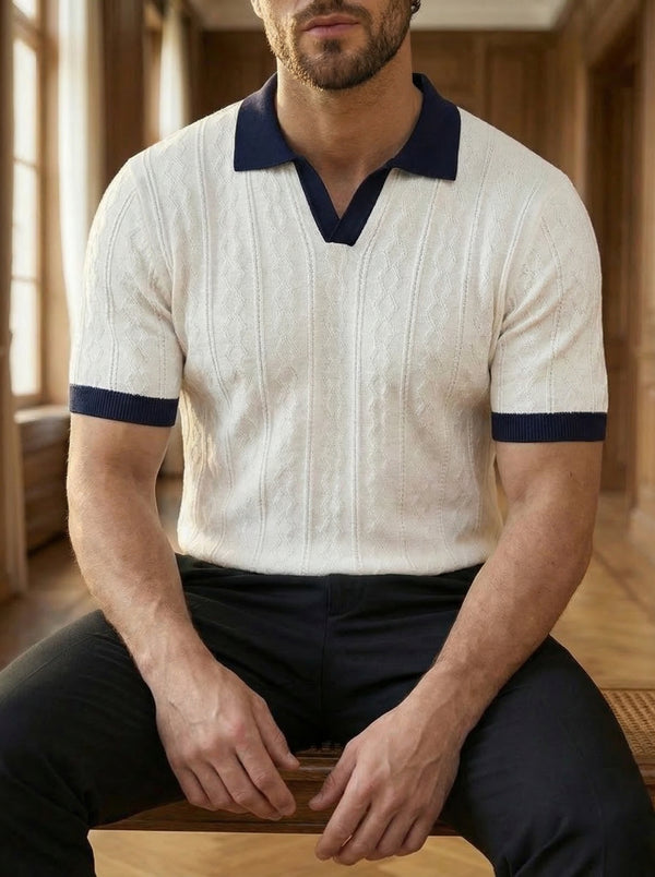 The Commodore White Contrast Collar Knitted T-Shirt