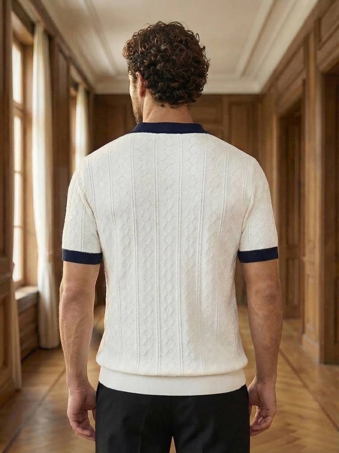 The Commodore White Contrast Collar Knitted T-Shirt