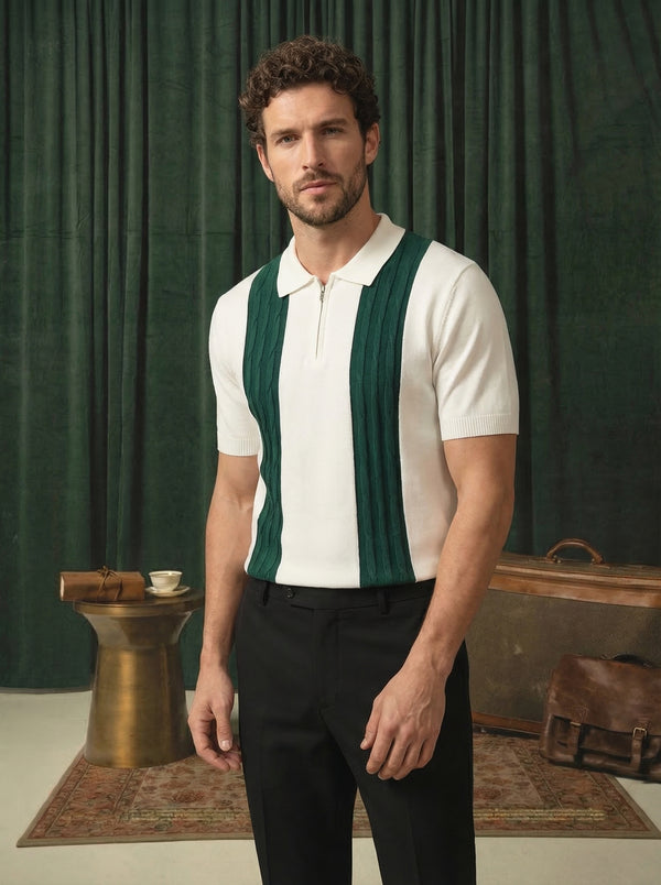 Greenwich Knitted Polo T-Shirt White & Green