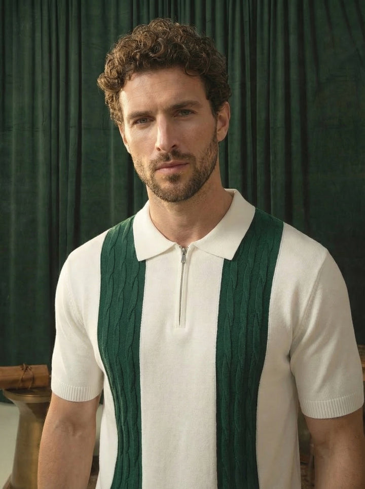 Greenwich Knitted Polo T-Shirt White &amp; Green