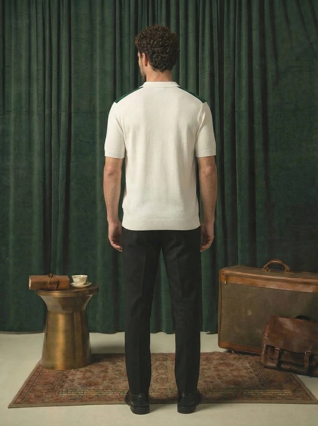 Greenwich Knitted Polo T-Shirt White &amp; Green
