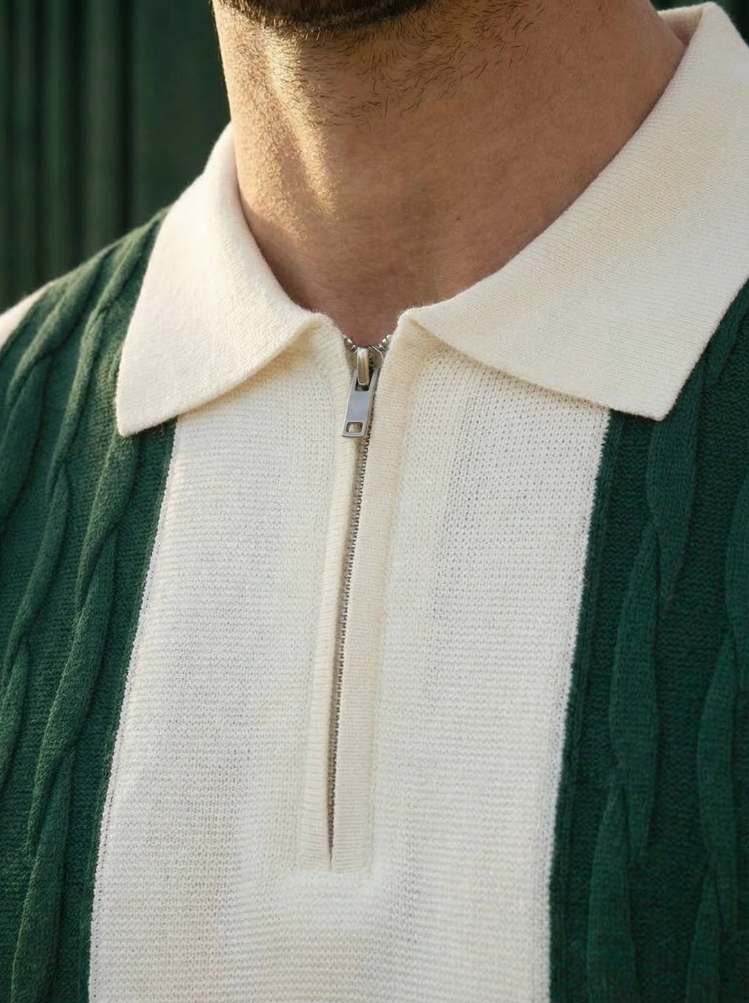 Greenwich Knitted Polo T-Shirt White &amp; Green