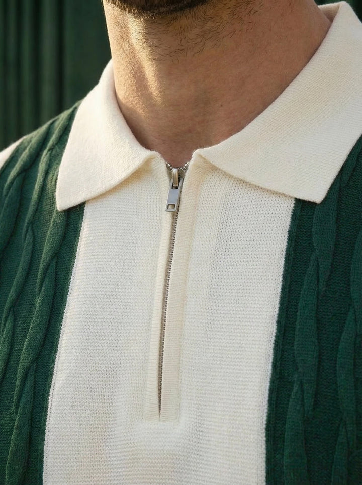 Greenwich Knitted Polo T-Shirt White &amp; Green