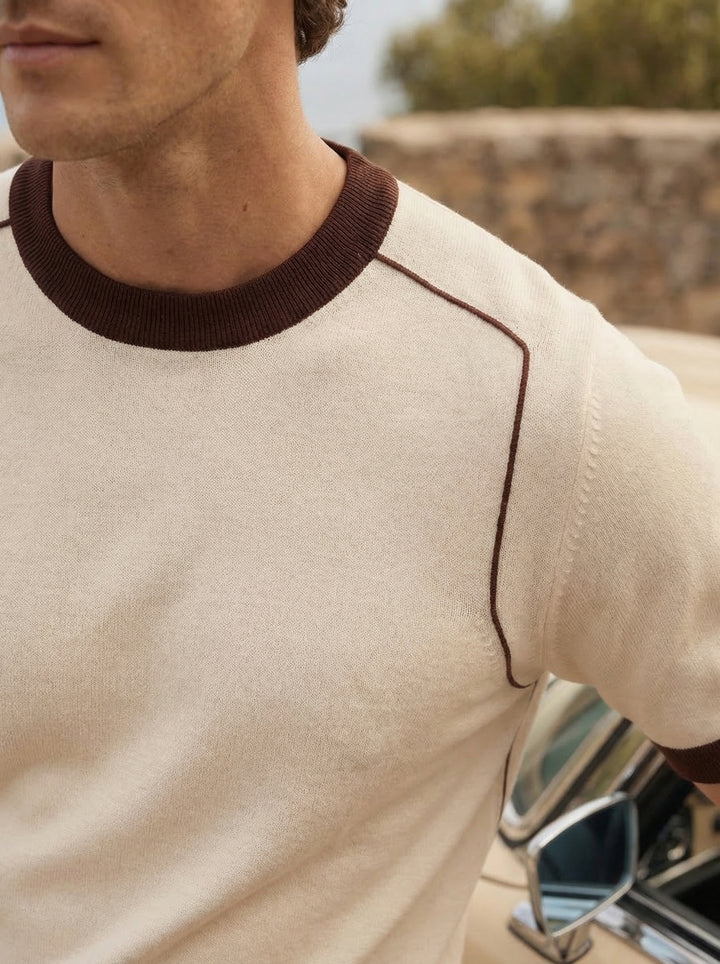 Cavriel Contrast Knit Tee – Ivory Mocha