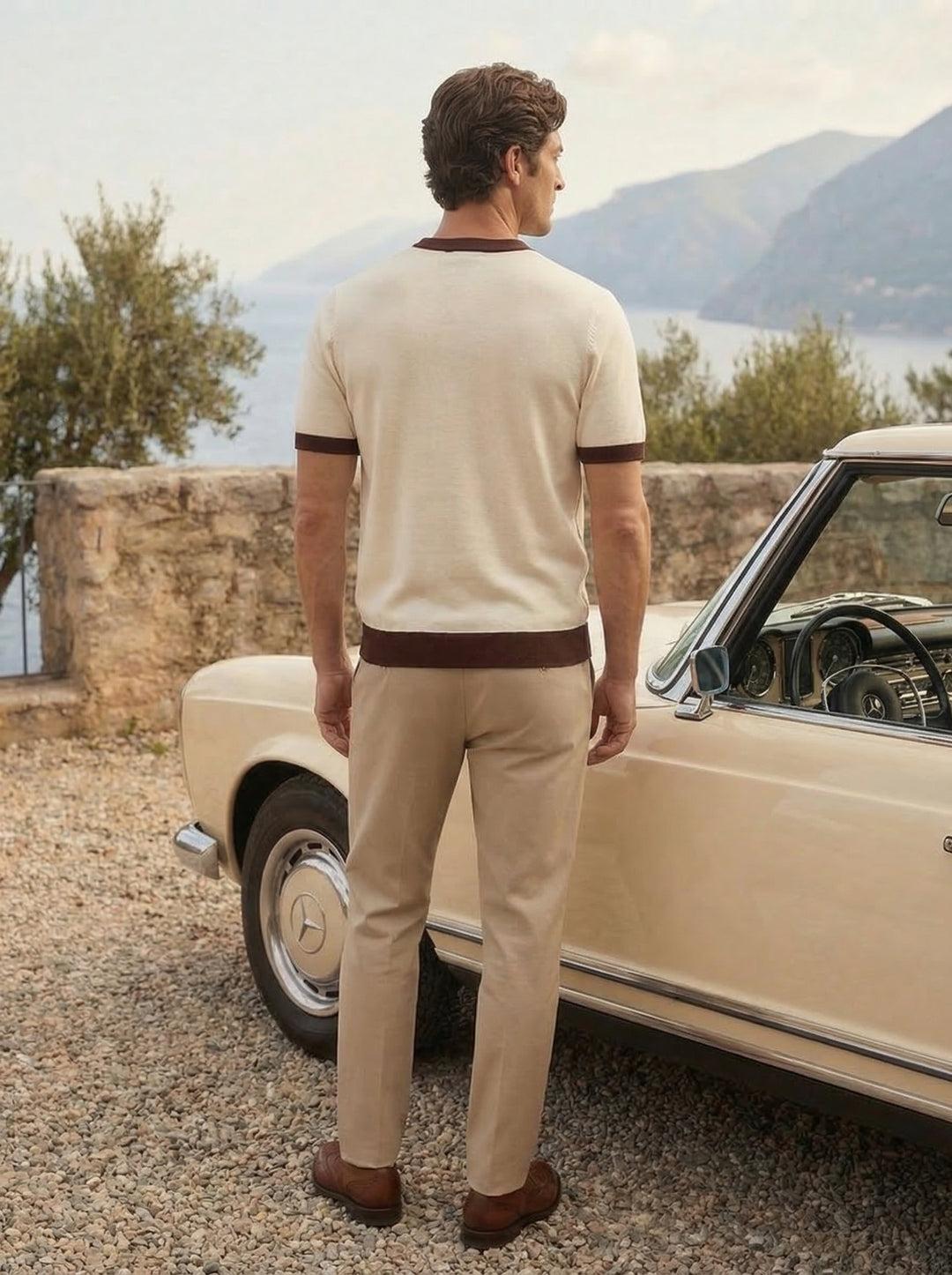 Cavriel Contrast Knit Tee – Ivory Mocha