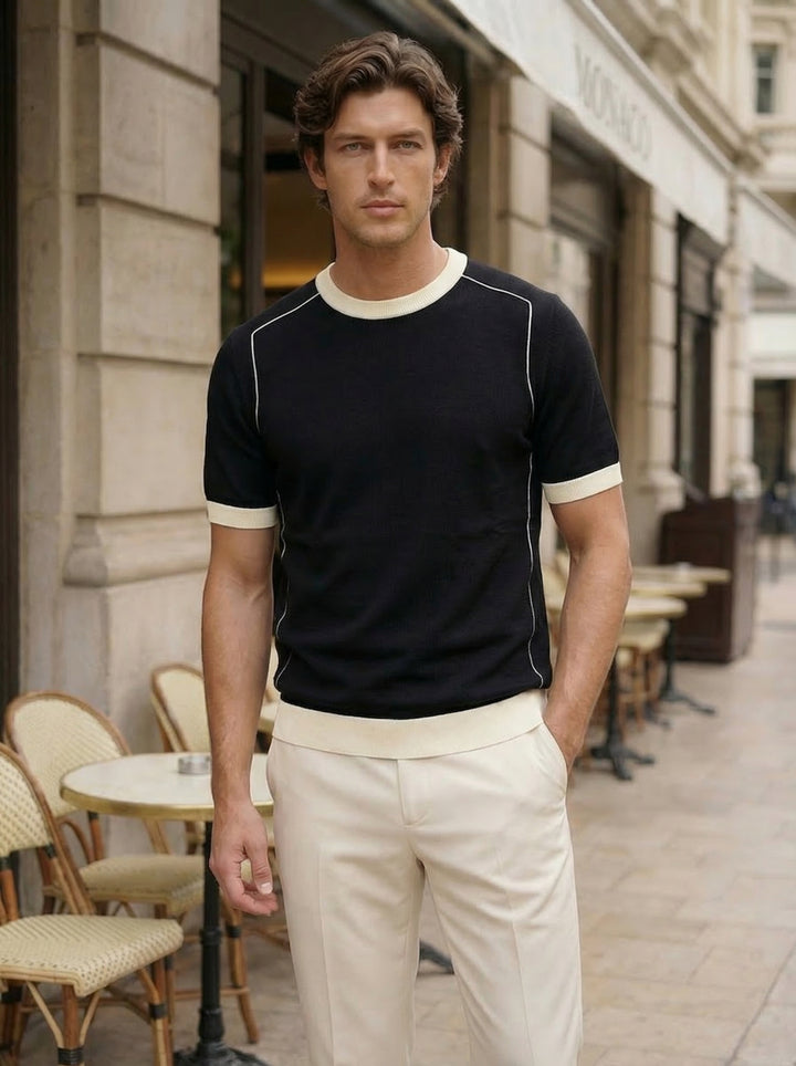 Cavriel Contrast Knit Tee – Noir Sand