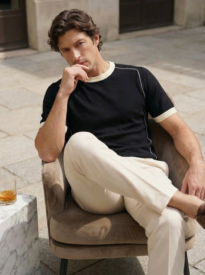 Cavriel Contrast Knit Tee – Noir Sand