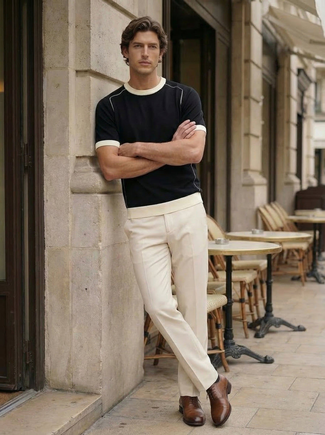 Cavriel Contrast Knit Tee – Noir Sand