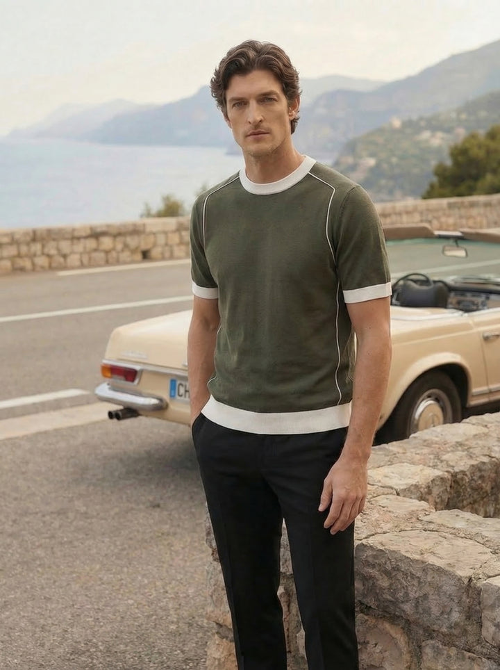 Cavriel Contrast Knit Tee – Alpine Olive