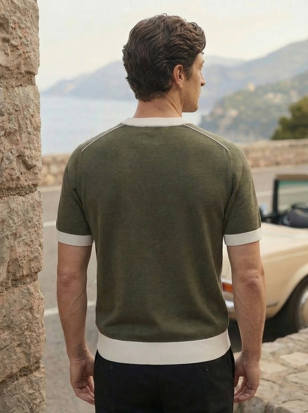 Cavriel Contrast Knit Tee – Alpine Olive