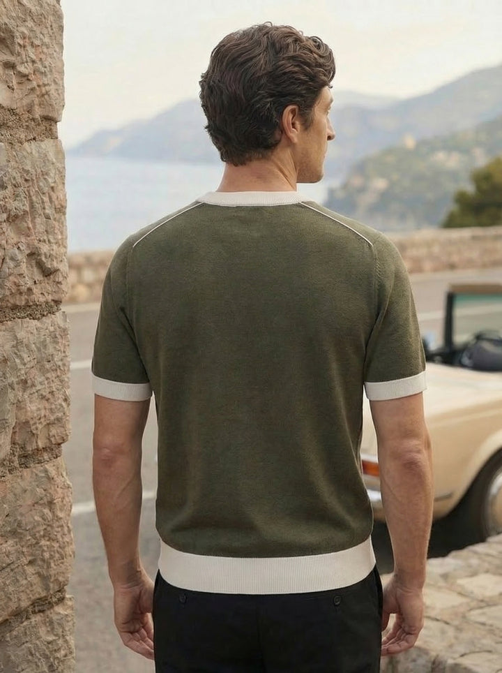 Cavriel Contrast Knit Tee – Alpine Olive