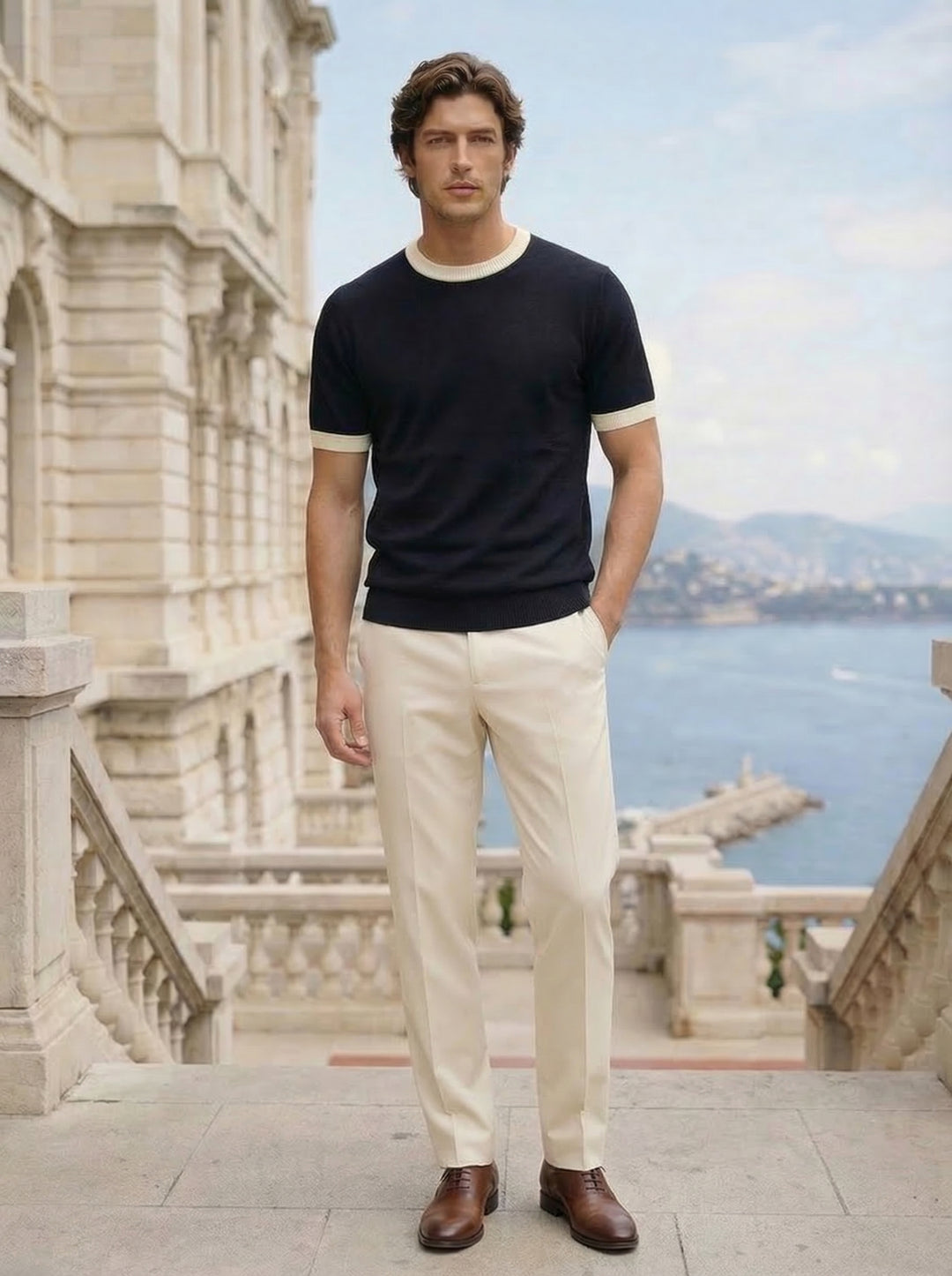 Cavellor Contrast Knit Tee – Midnight Ivory