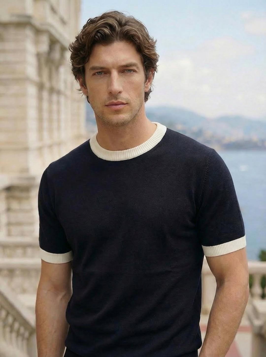 Cavellor Contrast Knit Tee – Midnight Ivory