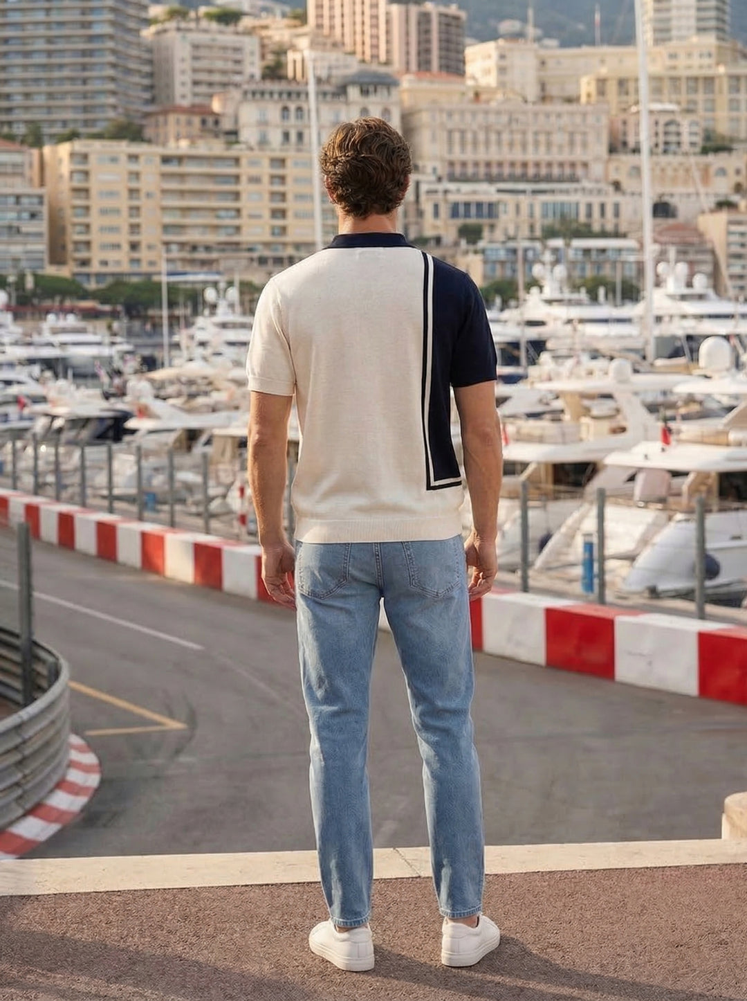 Aurevino Panel Knit Polo – Riviera Pearl