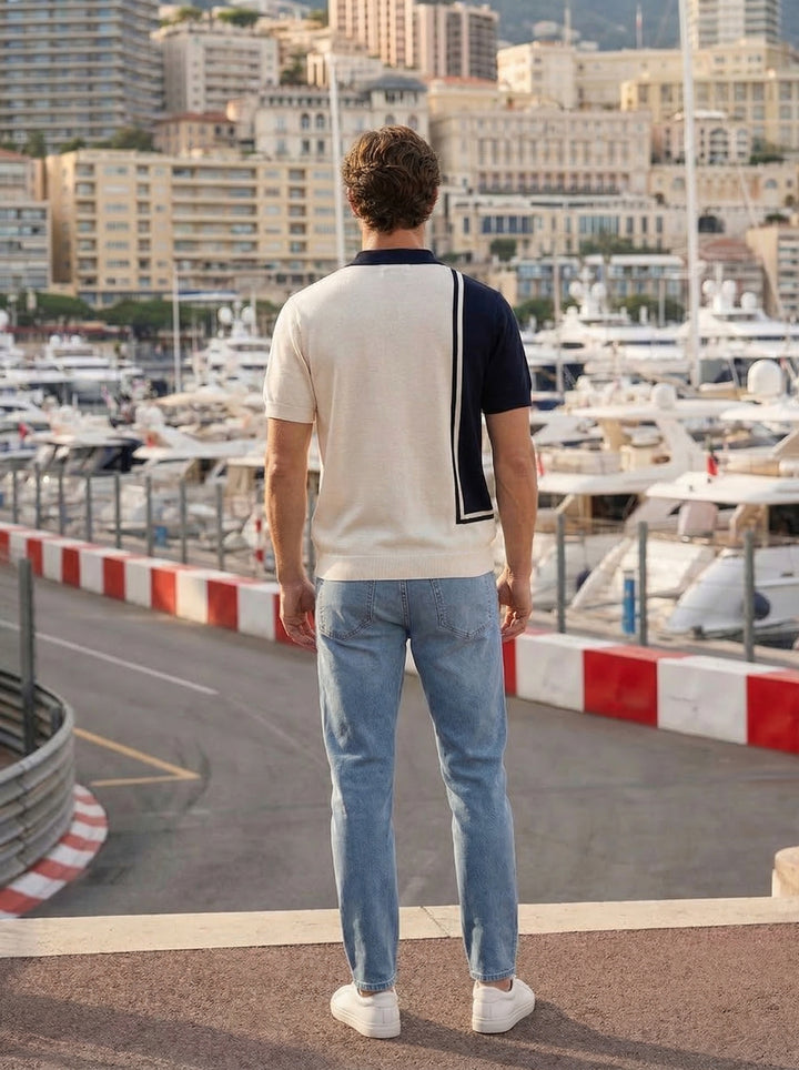 Aurevino Panel Knit Polo – Riviera Pearl