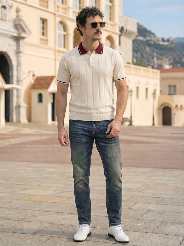 Montelvo Ribbed Knit Polo – Ivory Merlot