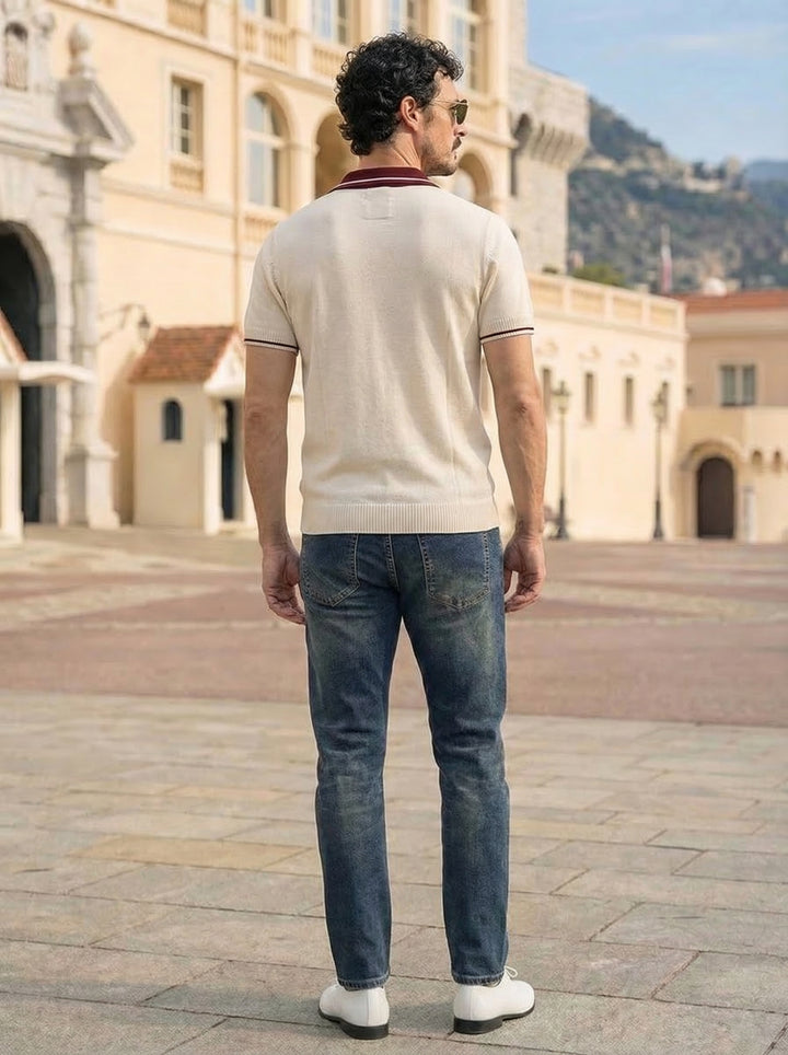 Montelvo Ribbed Knit Polo – Ivory Merlot