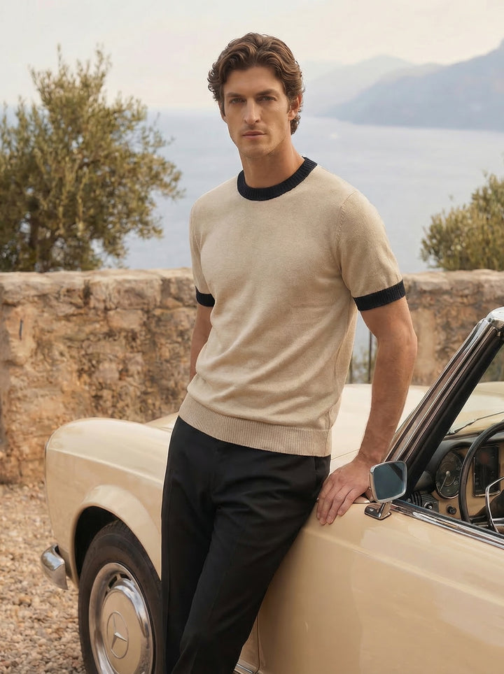 Cavellor Contrast Knit Tee – Sandstone Noir