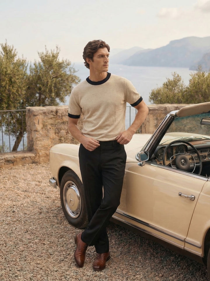 Cavellor Contrast Knit Tee – Sandstone Noir