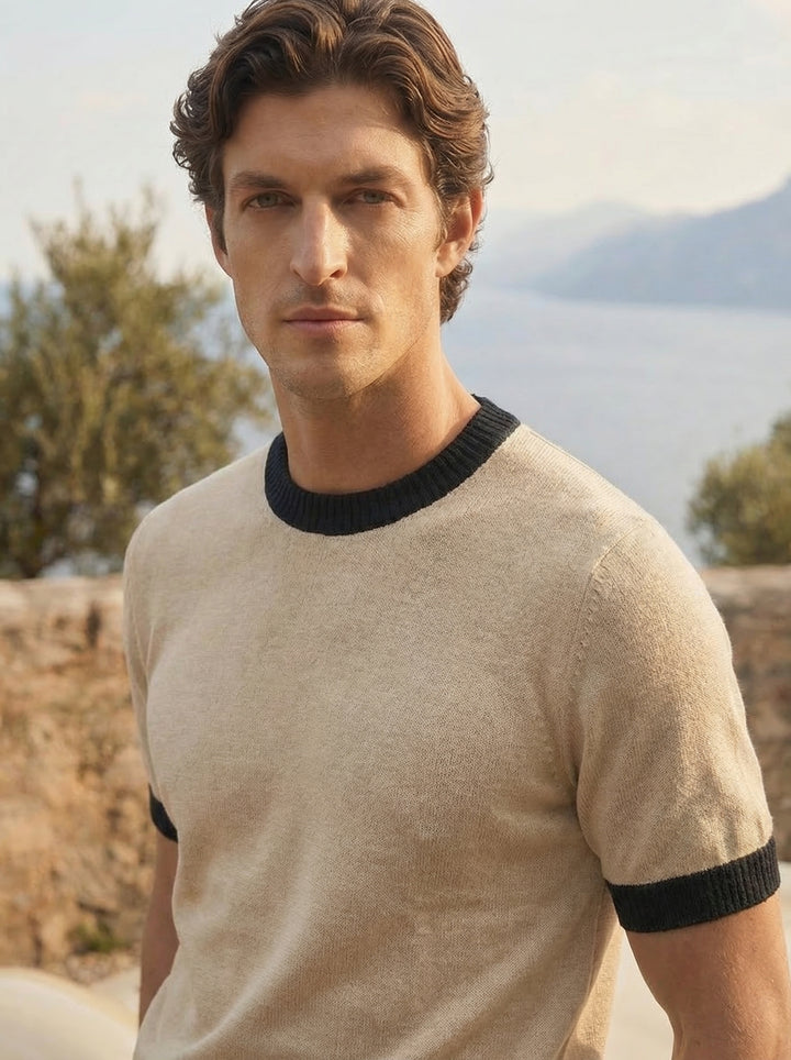 Cavellor Contrast Knit Tee – Sandstone Noir