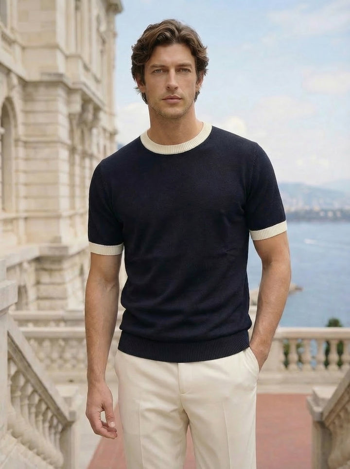 Cavellor Contrast Knit Tee – Midnight Ivory