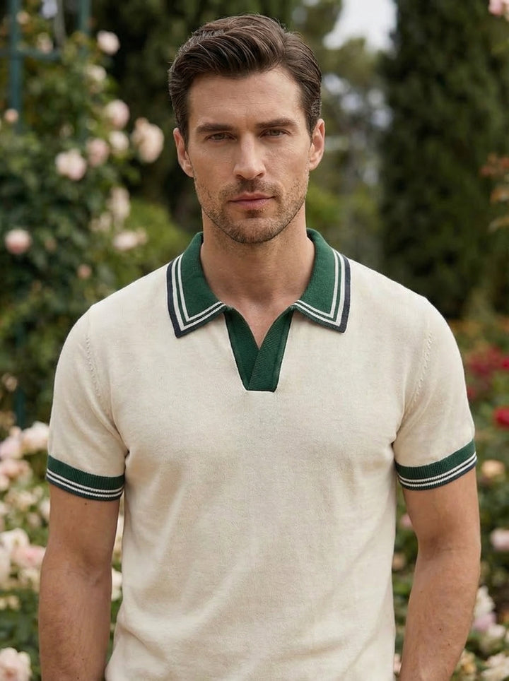 Averaine Contrast Collar Knit – Emerald Pearl