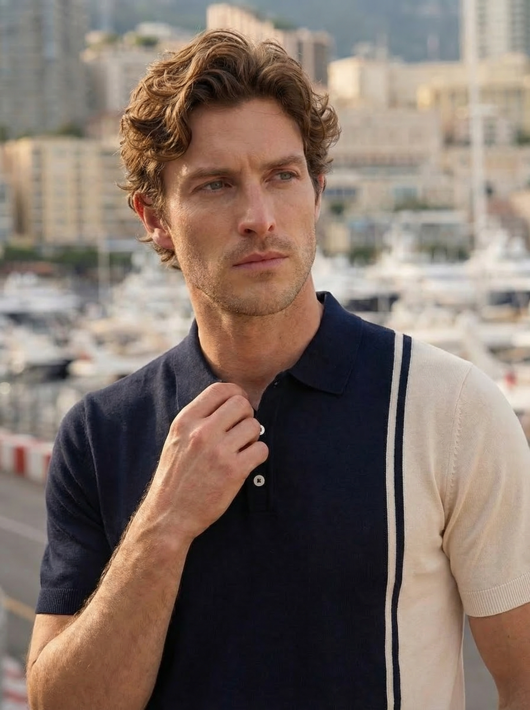 Aurevino Panel Knit Polo – Riviera Pearl