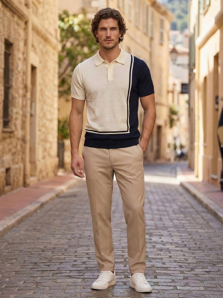 Aurevino Panel Knit Polo – Tuscan Ivory